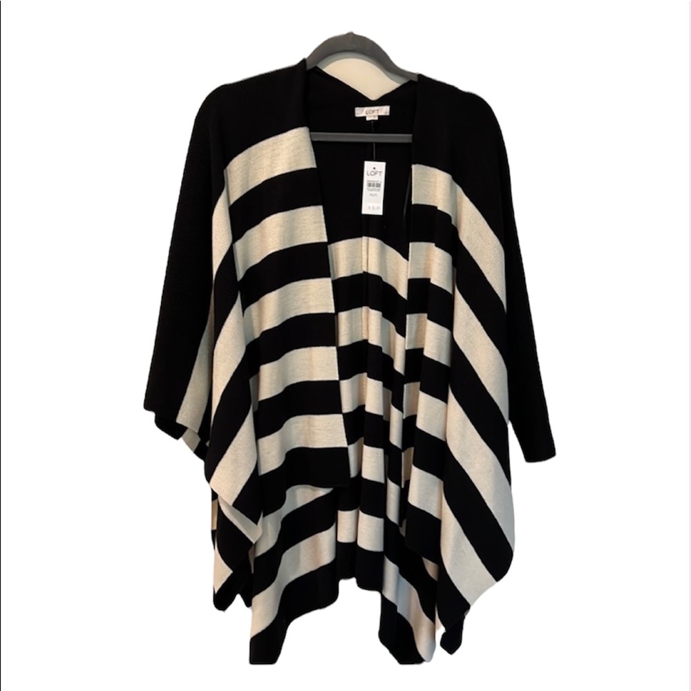 LOFT Poncho Sweater - Black and Off White Stripe XS/S